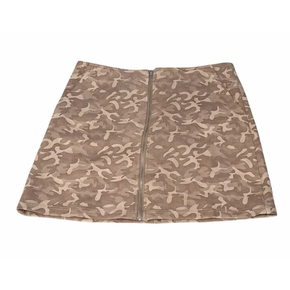 NWT Wild Honey Tan Camouflage Front Zipper Mini Skirt Pockets Women’s L Y2K